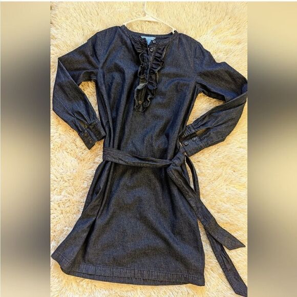 Draper James Chambray Belted Ruffle Long Sleeve Shift Dress - Picture 7 of 14
